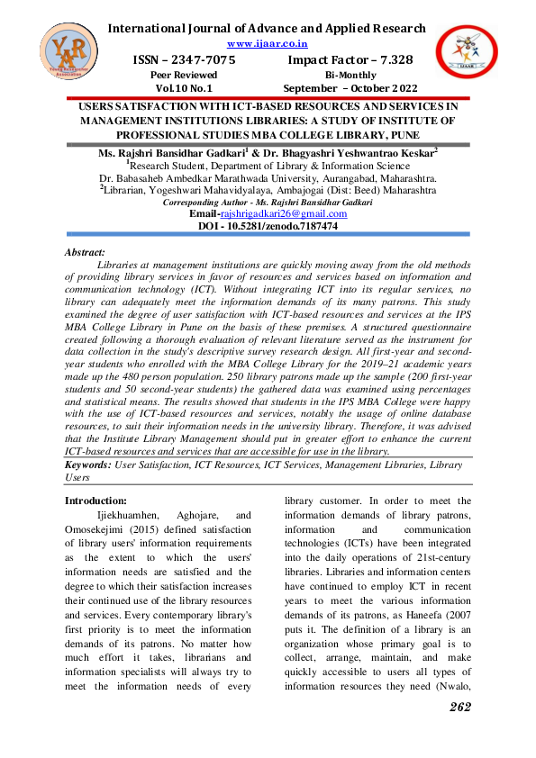 (PDF) Users Satisfaction With ICT-Based Resources And Services In ...