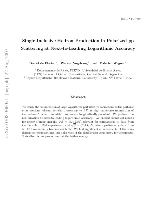 (PDF) Single-inclusive hadron production in polarized pp scattering at ...