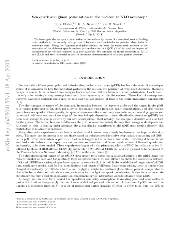 (PDF) Sea quark and gluon polarization in the nucleon at NLO accuracy