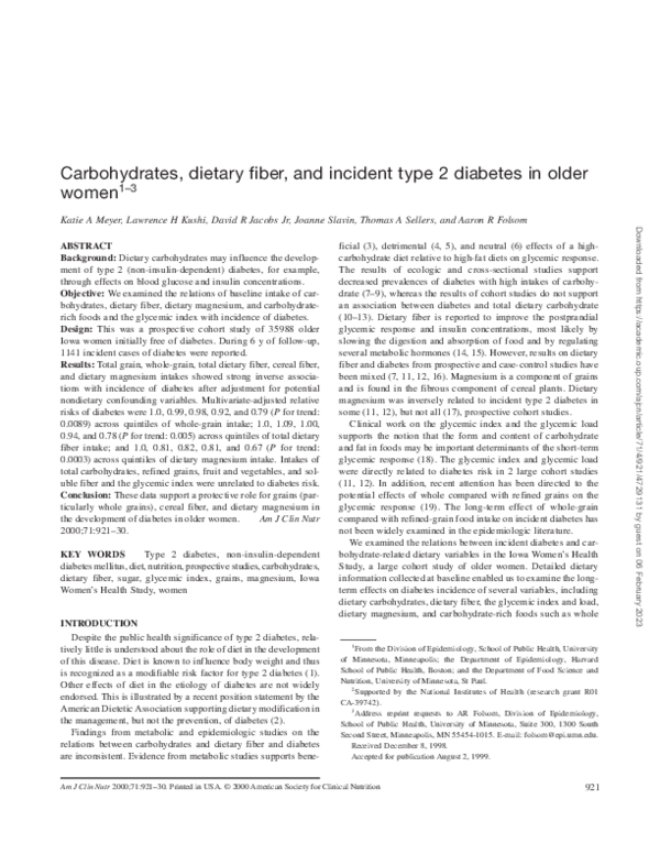 (PDF) Carbohydrates, dietary fiber, and incident type 2 diabetes in ...