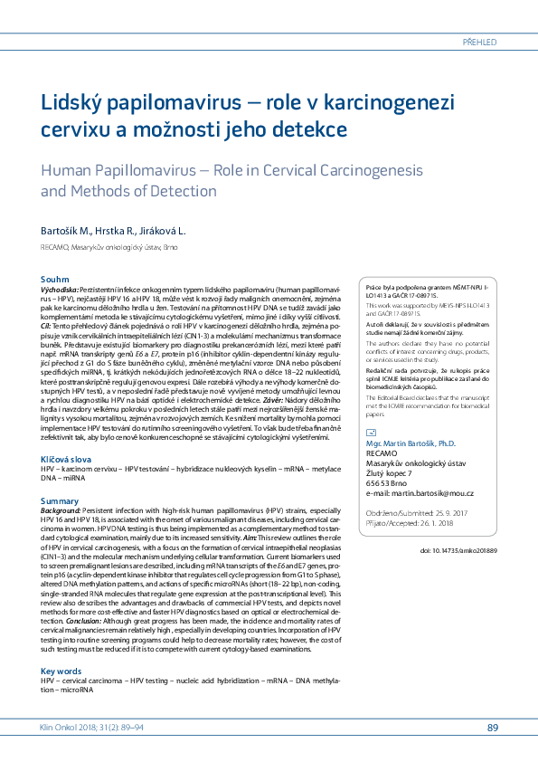 (PDF) Human Papillomavirus – Role in Cervical Carcinogenesis and ...