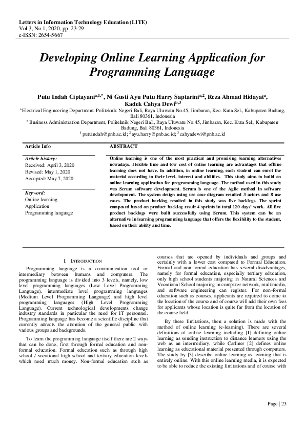 (PDF) Developing Online Learning Application for Programming Language
