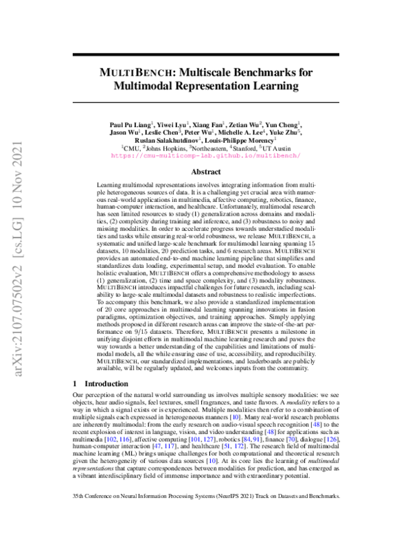 (PDF) MultiBench: Multiscale Benchmarks for Multimodal Representation ...