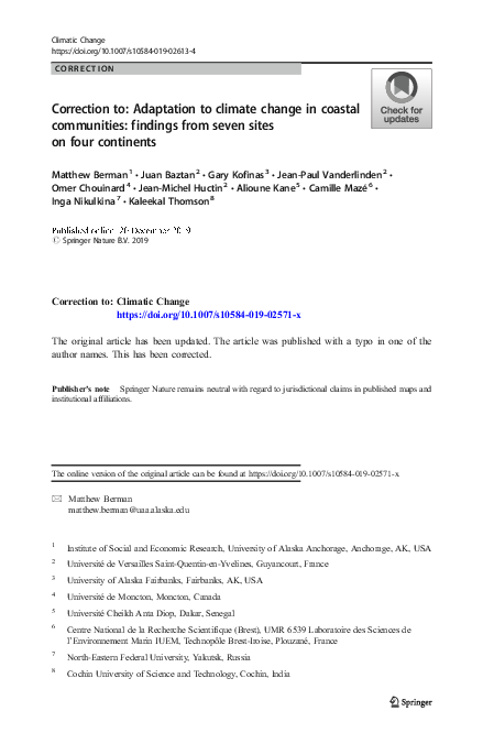 (PDF) Correction to: Adaptation to climate change in coastal ...