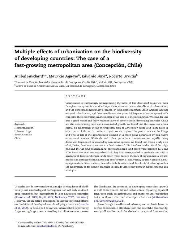 (PDF) Multiple effects of urbanization on the biodiversity of ...