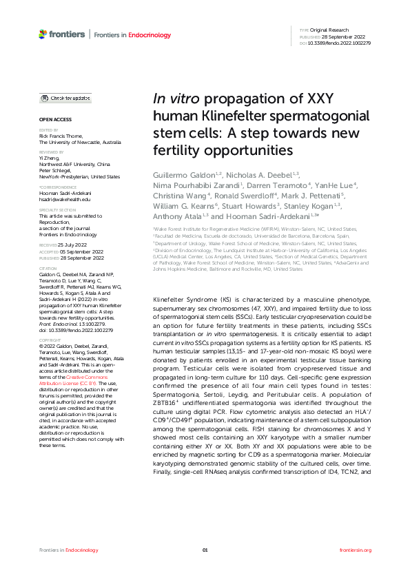 (PDF) In vitro propagation of XXY human Klinefelter spermatogonial stem ...