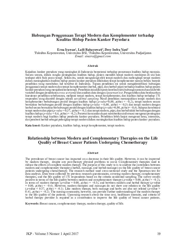 (PDF) Hubungan Penggunaan Terapi Modern dan Komplementer terhadap ...