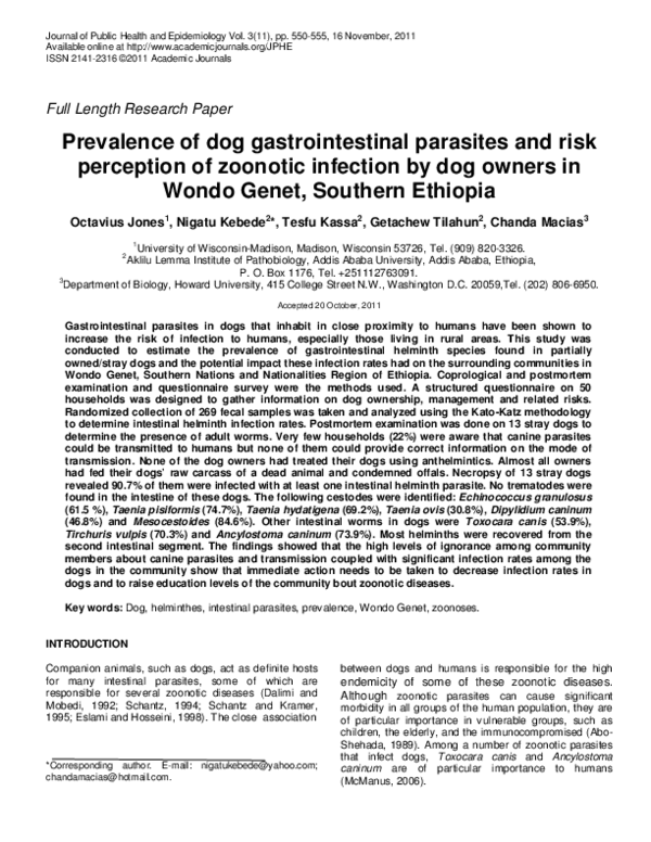 (PDF) Prevalence of dog gastrointestinal parasites and risk perception