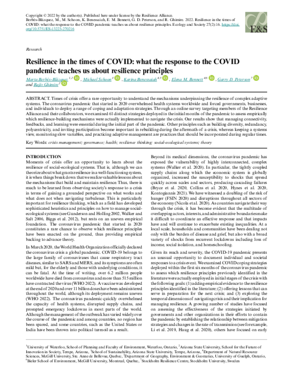 (PDF) Resilience in the times of COVID: what the response to the COVID ...