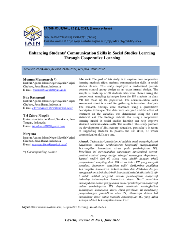 (PDF) Enhancing Students' Communication Skills in Social Studies ...