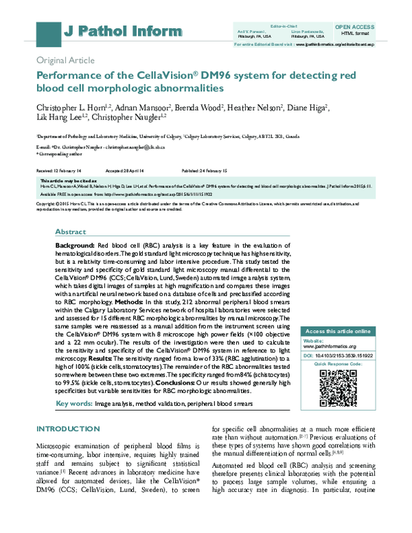 (PDF) Performance of the CellaVision® DM96 system for detecting red ...