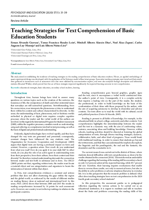 (PDF) Teaching Strategies for Text Comprehension of Basic Education ...