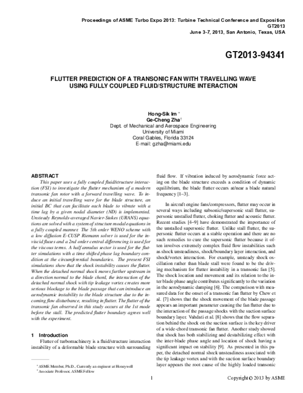 (PDF) Flutter Prediction of a Transonic Fan With Travelling Wave Using ...