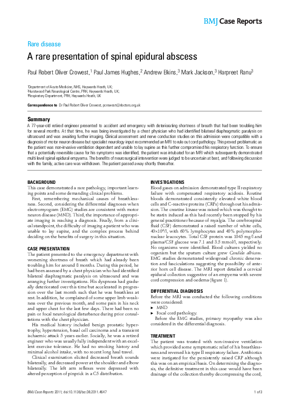 (PDF) A rare presentation of spinal epidural abscess