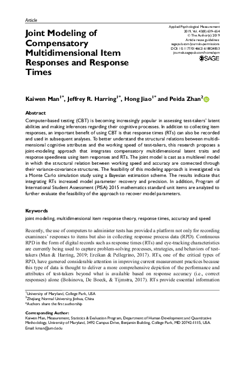 (PDF) Joint Modeling of Compensatory Multidimensional Item Responses ...