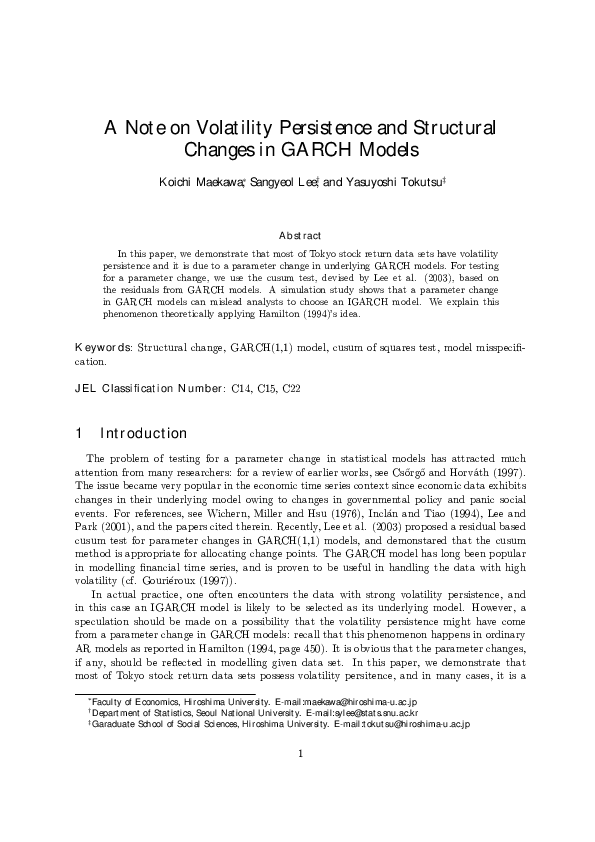 (PDF) A Note on Volatility Persistence and Structural Changes in GARCH ...