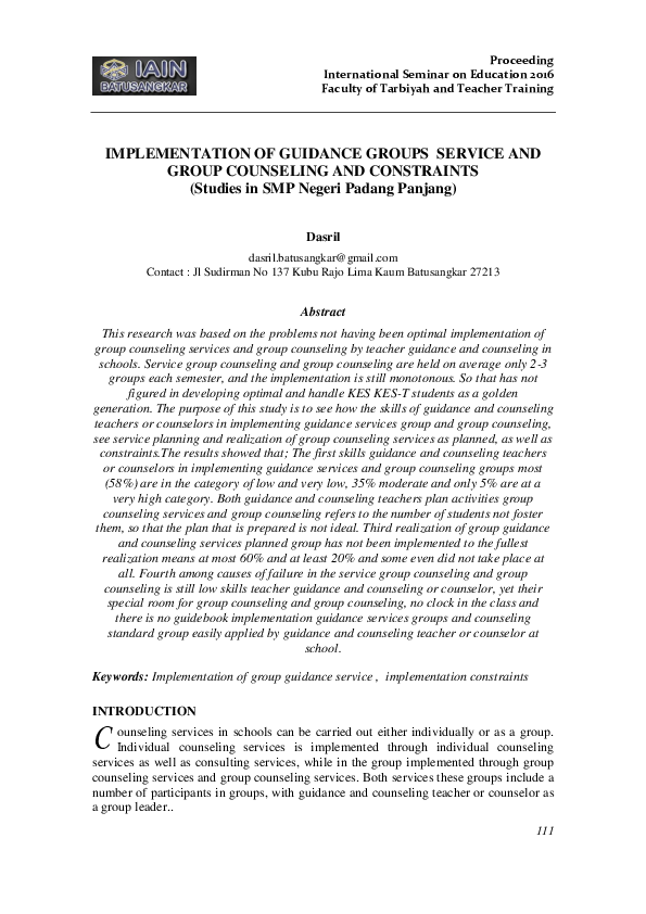 (PDF) IMPLEMENTATION OF GUIDANCE GROUPS SERVICE AND GROUP COUNSELING ...