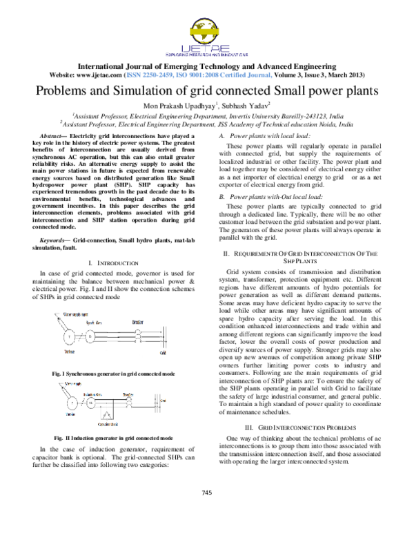 (PDF) Problems and Simulation of grid connected Small power plants