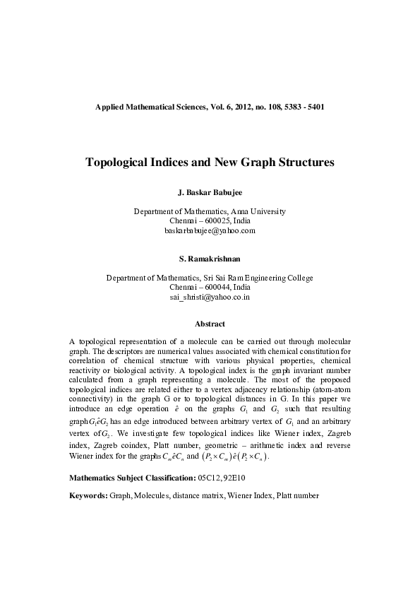 (PDF) Topological Indices and New Graph Structures