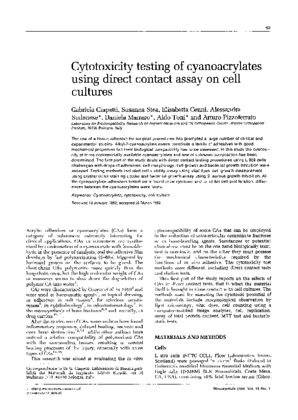 (PDF) Cytotoxicity testing of cyanoacrylates using direct contact assay