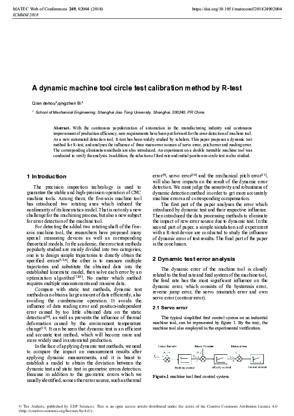 (PDF) A dynamic machine tool circle test calibration method by R-test