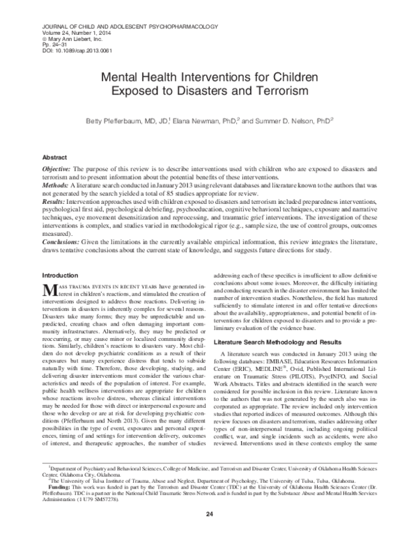 (PDF) Mental Health Interventions for Children Exposed to Disasters and ...