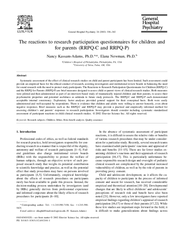 (PDF) The reactions to research participation questionnaires for ...