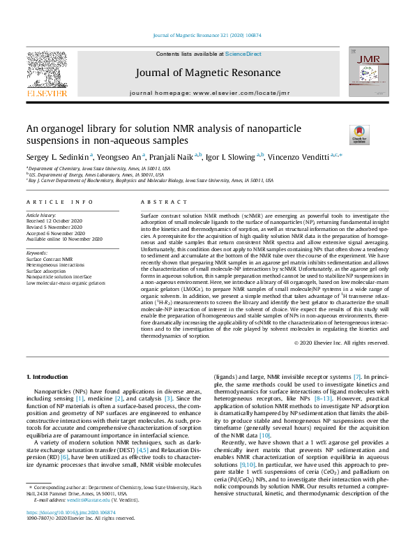 (PDF) An organogel library for solution NMR analysis of nanoparticle ...