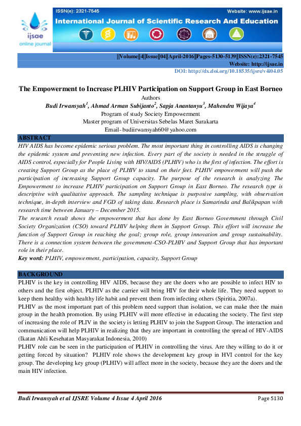 (PDF) The Empowerment to Increase PLHIV Participation on Support Group ...