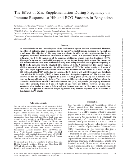 (PDF) The Effect of Zinc Supplementation During Pregnancy on Immune ...