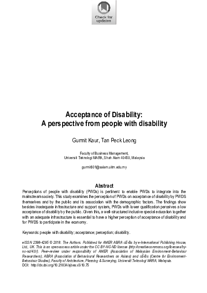 Pdf Acceptance Of Disability A Perspective From People With Disability
