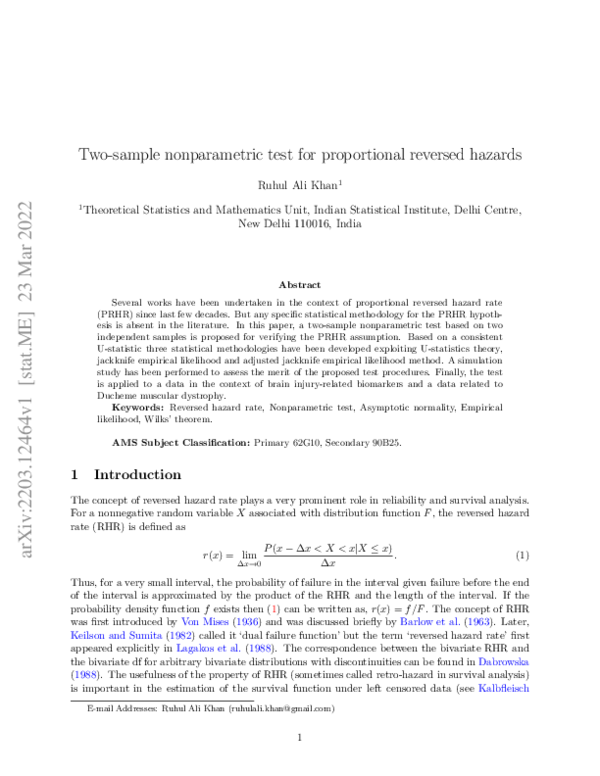 (PDF) Two-sample nonparametric test for proportional reversed hazards