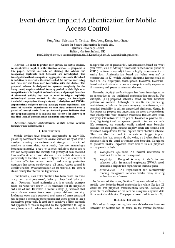(PDF) Event-Driven Implicit Authentication for Mobile Access Control