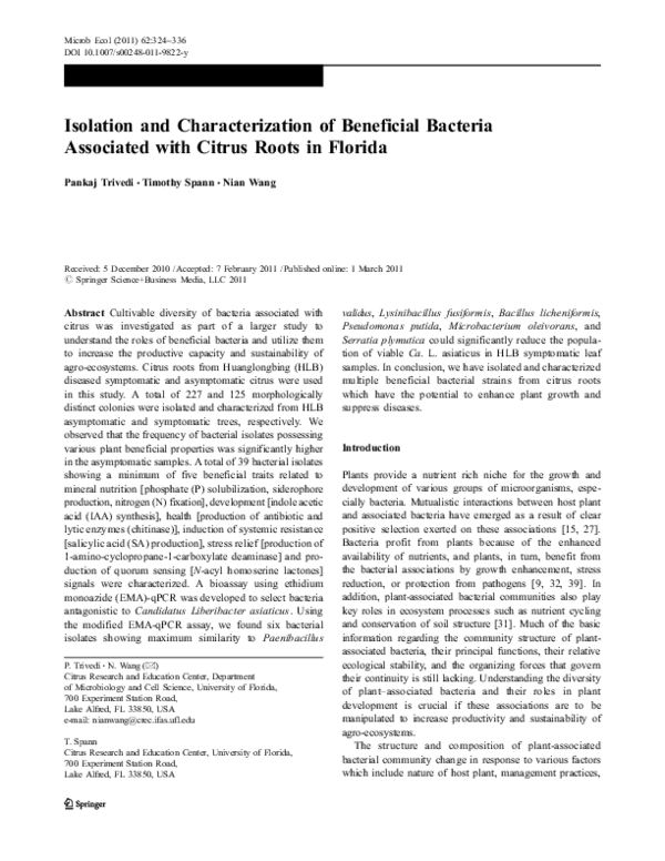 (PDF) Isolation and Characterization of Beneficial Bacteria Associated ...