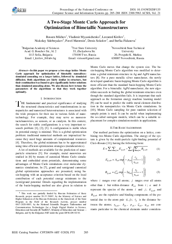 (PDF) A Two-Stage Monte Carlo Approach for Optimization of Bimetallic ...
