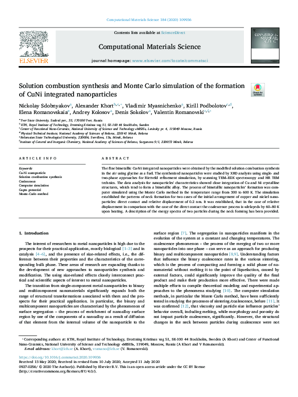 (PDF) Solution combustion synthesis and Monte Carlo simulation of the ...