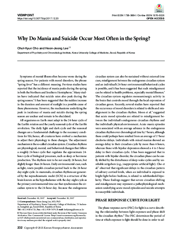 (PDF) Why Do Mania and Suicide Occur Most Often in the Spring?