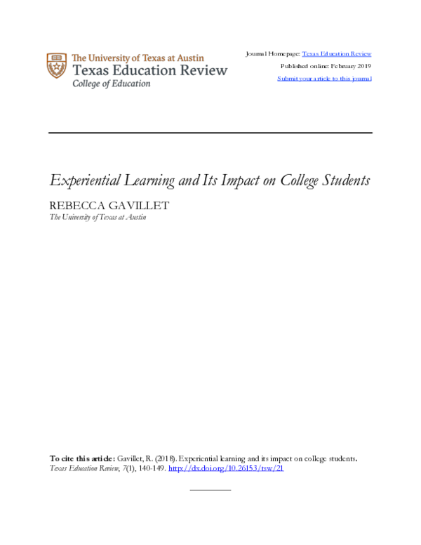 (PDF) Experiential learning and its impact on college students