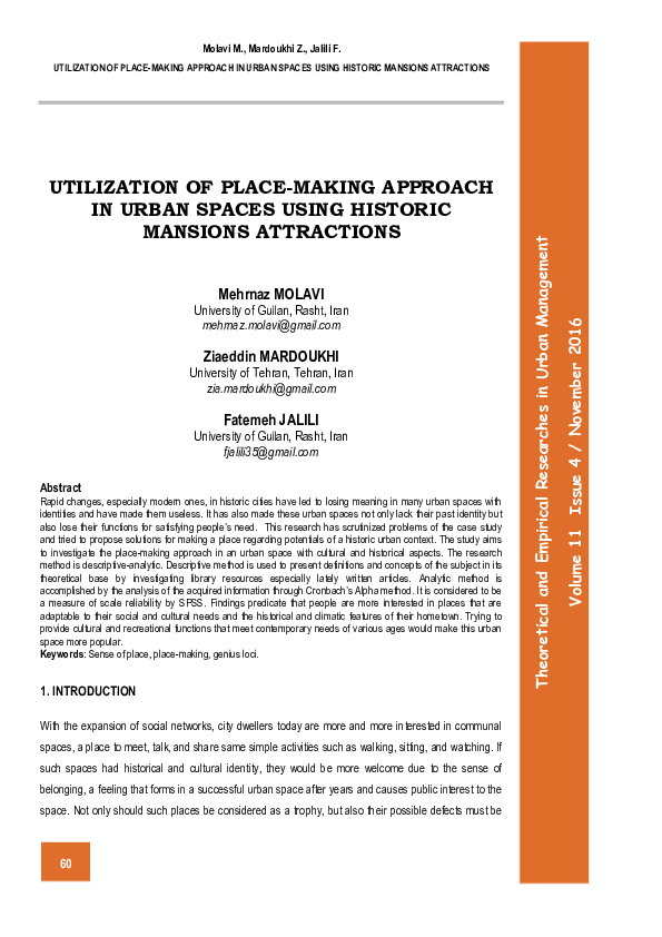 (PDF) Utilization of Place-Making Approach in Urban Spaces Using ...