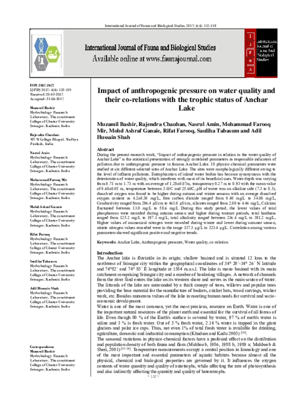(PDF) Impact of anthropogenic pressure on water quality and their co ...