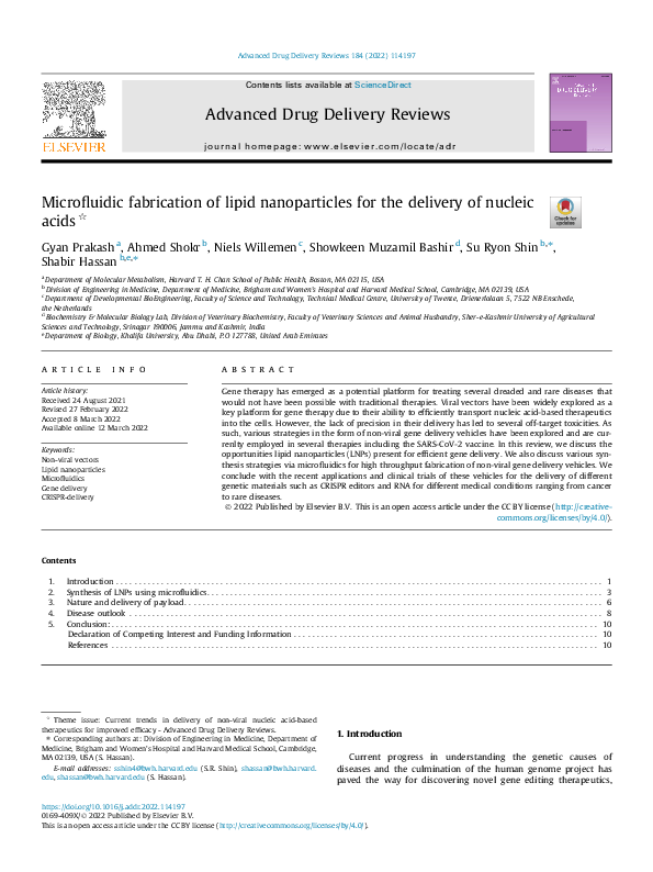 (PDF) Microfluidic fabrication of lipid nanoparticles for the delivery ...