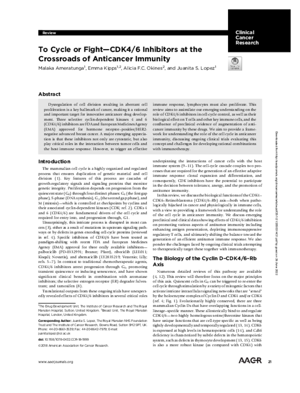 (PDF) To Cycle or Fight—CDK4/6 Inhibitors at the Crossroads of ...