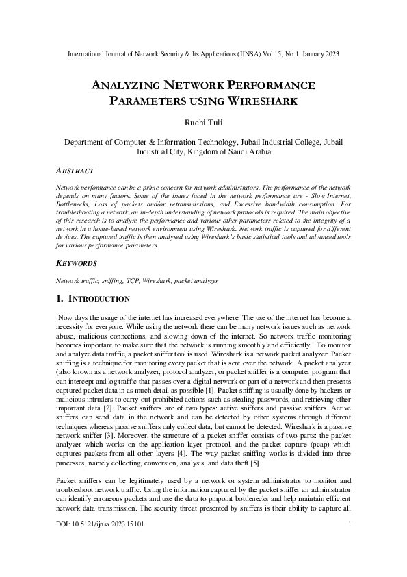 (PDF) ANALYZING NETWORK PERFORMANCE PARAMETERS USING WIRESHARK