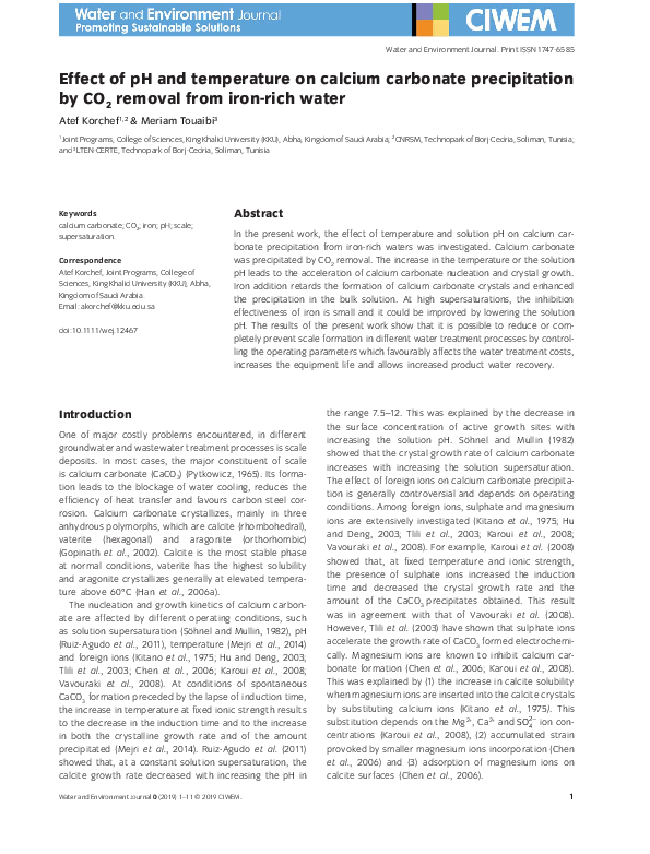 (PDF) Effect of pH and temperature on calcium carbonate precipitation ...