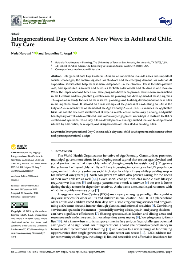 (PDF) Intergenerational Day Centers: A New Wave in Adult and Child Day Care