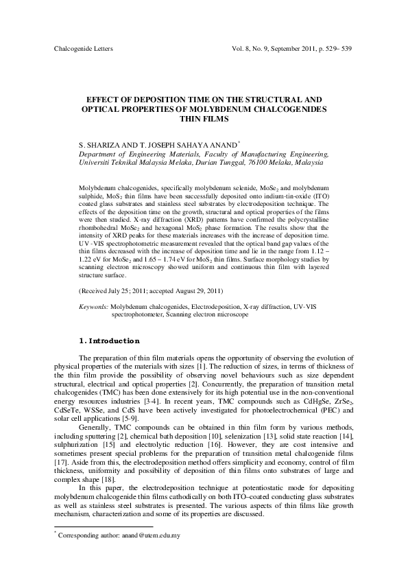 (PDF) The effect of deposition time on the structural and optical ...
