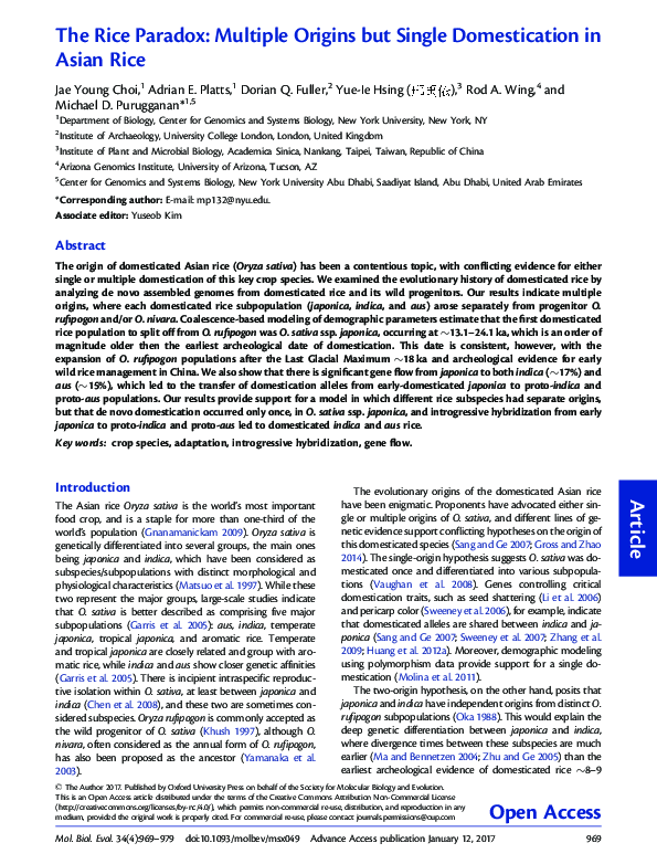 (PDF) The rice paradox: Multiple origins but single domestication in ...
