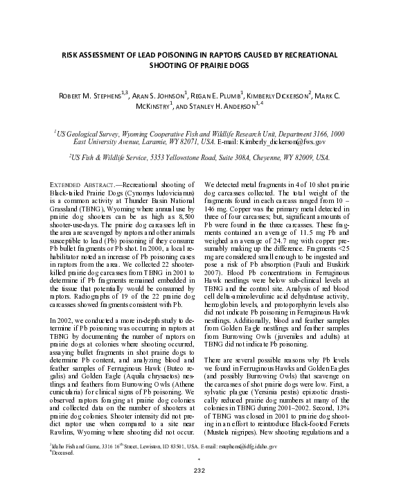(PDF) Risk Assessment of Lead Poisoning in Raptors Caused by ...