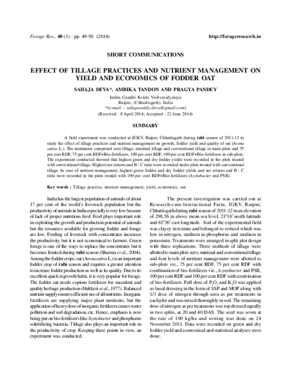 (PDF) Effect of Tillage Practices and Nutrient Management on Yield and ...