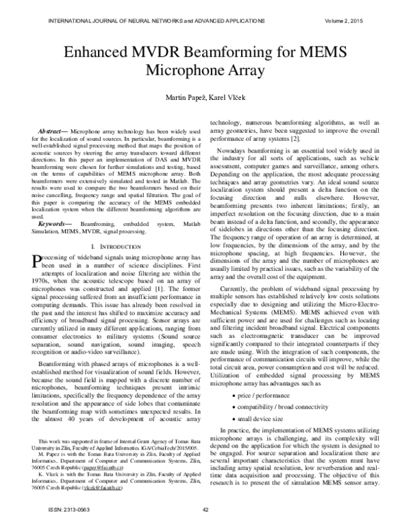 (PDF) Enhanced MVDR Beamforming for MEMS Microphone Array